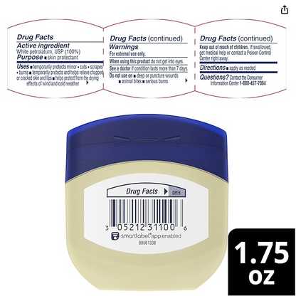 Vaseline Petroleum Jelly Travel-Size 2-Pack – Hypoallergenic Skin Protectant, Unscented Healing Ointment for Beauty & Personal Care, 1.75 Oz Ea